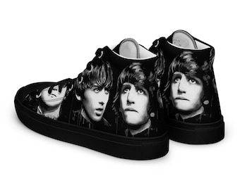 The Beatles Men’s high top Sneakers, Men's Shoes, Unique Gifts for Men, All You Need Is Love, Black Sneakers