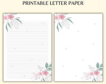 Printable Letter Writing Paper, Floral Paper, A4-A5, Writing Paper, Writing Sheet, Letter Paper, Printable Stationery