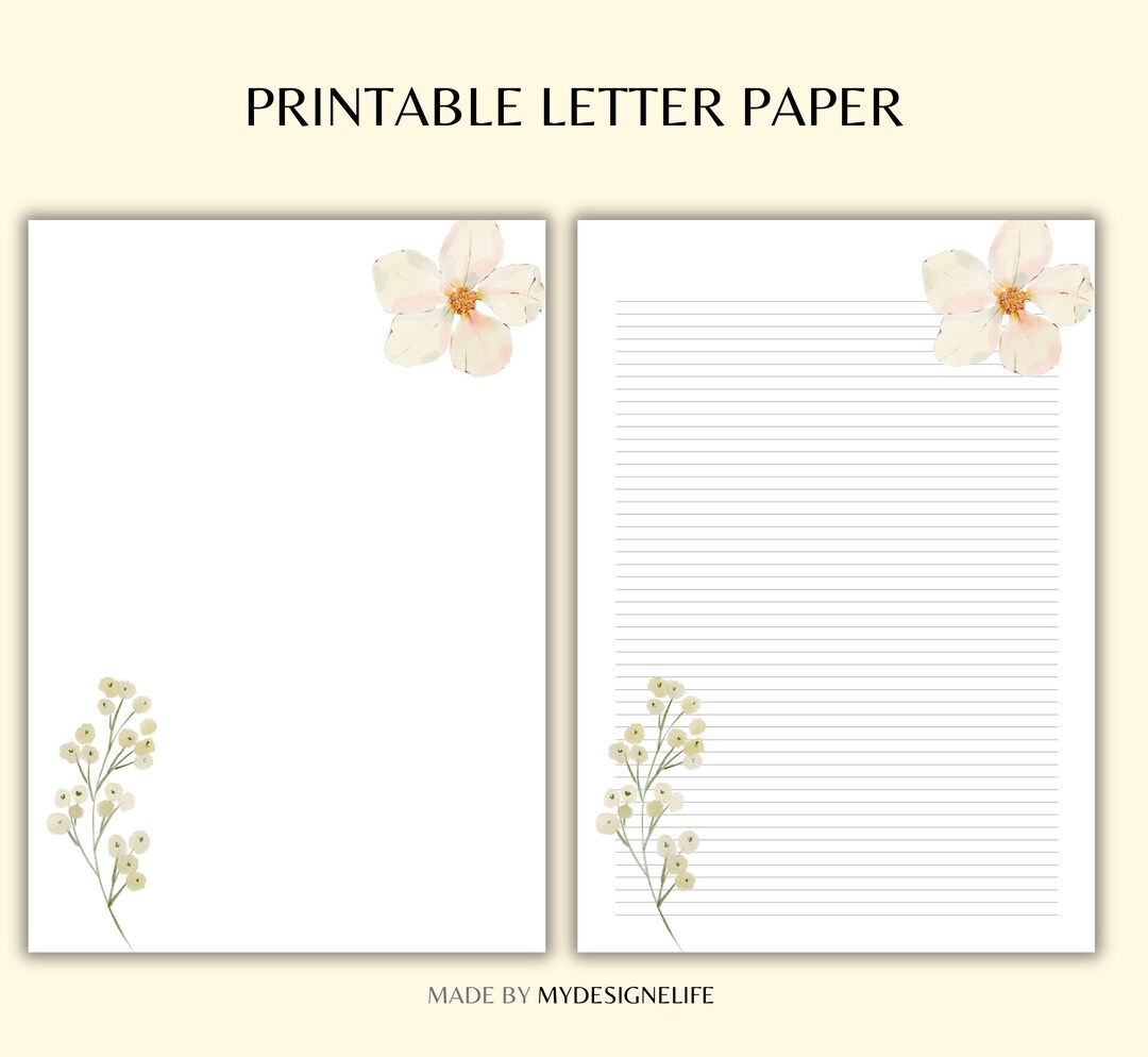 Printable Letterhead Paper, Floral Letterhead Paper, Letter Writing