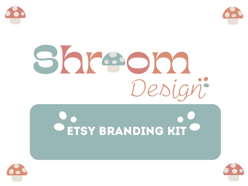 Branding Kit mushroom design Canva template editable template business card Etsy shop branding seller templates download thank you stickers image 1