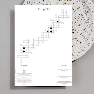 Crossword Puzzle Art Game Printable, 5x7 Puzzle Game, Printable Crossword for Adults, Cross Word Puzzle for Party