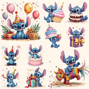 Bundle Stitch birthday hat and balloons PNG, clipart Stitch PNG, transparent background , Cute Png, Clipart Good quality, instant download