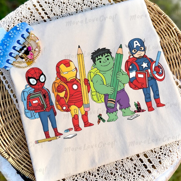 Retro Superhero Back To School Png, Cartoon First Day Of School Png, School Boy Png, Trendy Cartoon Kids Kindergarten Pre-k Shirt Design
