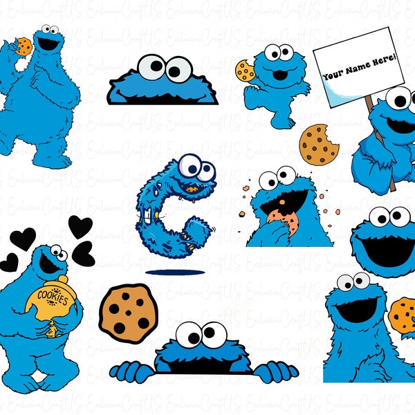 Bundle Cookie Monster Clipart Images svg png Digital Download, kids party crafts sublimation, Instant Download