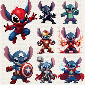 Bundle Super Heroes Stitch PNG, Stitch Super Hero PNG, Stitch Png PNG, Retro Stitch Png, Cartoon Character Shirt Png, Instant download