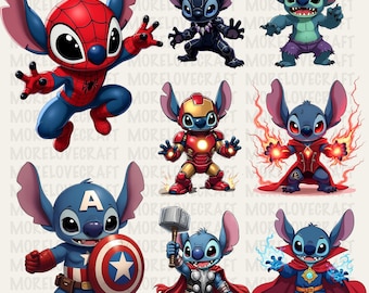 Super Heroes Stitch PNG Bundle: Cartoon Character Shirt (Instant Download)
