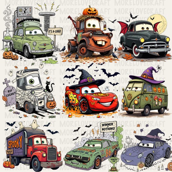 Happy Halloween Cars Png Bundle, Spooky Vibes, Halloween Masquerade, Trick Or Treat Png, Trendy Halloween, Png Files For Cricut Sublimation