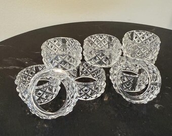 Vintage Pressed Glass Napkin Ring Set of 12 | Diamond Cut Clear Glass | 1970s Formal Table Setting | Wedding Tablescape Decor