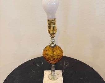 Mid-Century 1960S Amber Glass & Marble Table Lamp (with new wiring)