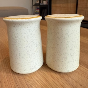 Classic Vintage Stoneware Salt and Pepper Shaker Set Speckled Beige