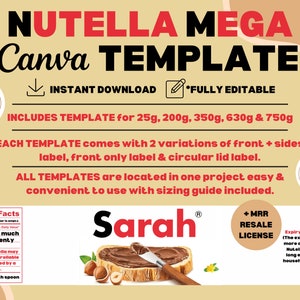 Modello modificabile Nutella Mega Digital MRR - Personalizza e personalizza le tue etichette per vasetti da 25g 200g 350g 630g 750g Adesivi stampabili regalo