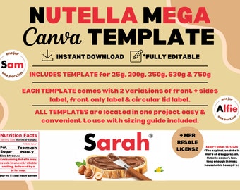 Editable Nutella Jar Label Template – Mega Bundle, MRR (Digital Download)