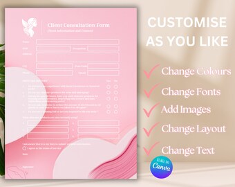 Beauty Treatment Client Information and Consent Form Esthetician Forms , Skincare Forms, Facial Consultation,Form, Aftercare, Aesthetics