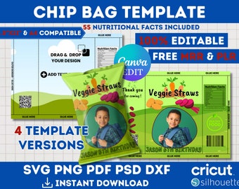 Chip / Crisps Bag Template, PLR & MRR Chip Bag Label, Party Chip Bag, Chip Bag Editable, Printable Party Favor, Customizable, Canva Editable