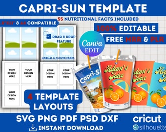 Capri-sun Template Party Favor Labels, Juice Pouch Stickers, Canva Editable, SVG File, MRR & PLR, Birthday Gifts Template