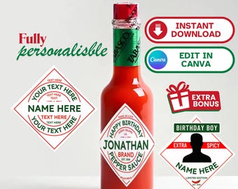Tabasco Template Pepper Sauce Custom Sticker Hot Chili Sauces Digital Canva Template
