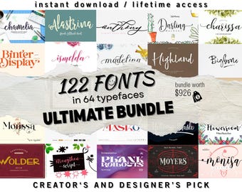 122 Premium Font Bundle for Creators & Designers | Handwritten, Modern, Retro, Script, Boho and Display Fonts Best Typefaces