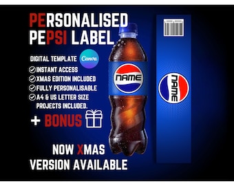 Etiquetas personalizadas de Pepsi, plantilla digital de Canva, pegatina con nombre personalizado, Pepsi Max, regalo de Navidad, amigo invisible, fiesta de cumpleaños, novedad DIY