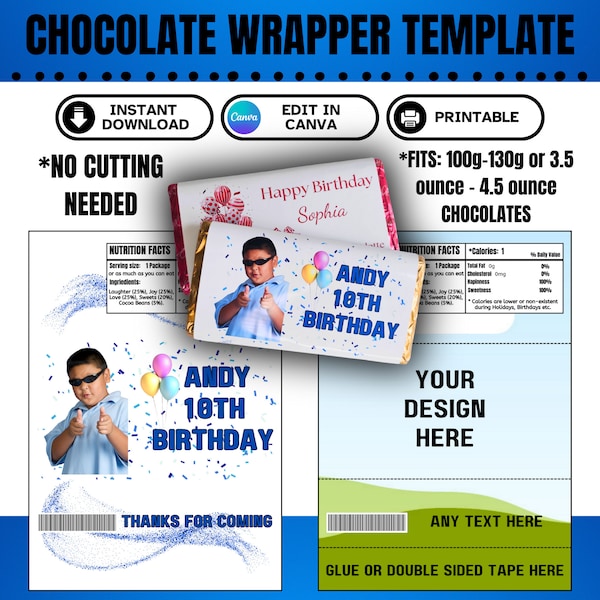 Chocolate Wrapper Template Nutritional Facts Label SVG PNG PDF Party Favors, Birthday Gift, Party Supplier, Galaxy Chocolate Bar