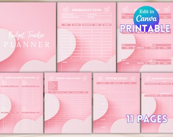 Budget Tracker Planner, Money Saving Challenge,Savings Tracker Printable, Savings Tracker Bundle, Canva Editable Finance Planner Savings