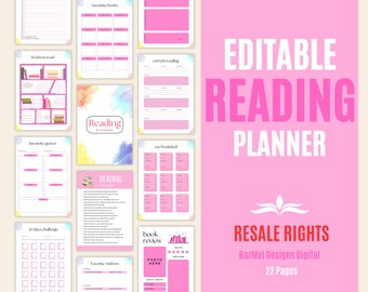 PLR Printable Reading Tracker Journal | Master Resell Rights | Editable Canva| Organize, Track, & Plan Your Reading Journey! Master Resell