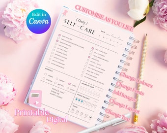 Daily Self Care Checklist, Self-Care Plan, Daily Wellbeing Tracker Printable Self Care habit tracker checklist and Daily Planner