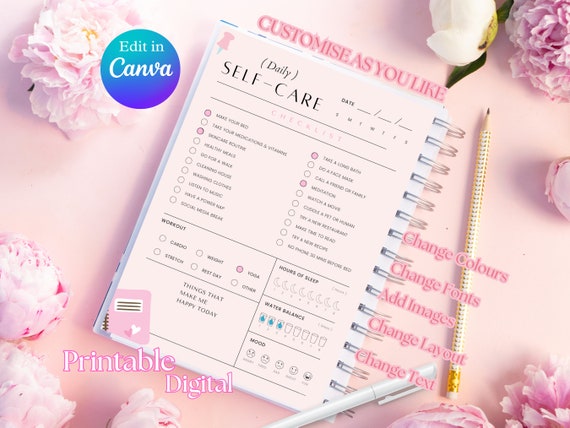 Daily Self Care Checklist, Self-Care Plan, Daily Wellbeing Tracker Printable Self Care habit tracker checklist and Daily Planner
