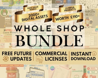 Whole Shop 2000+ Digital Assets Bundle: Canva Templates, SVG, PNG, Fonts, Planners (Instant Download)