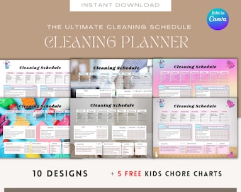 Ultimate cleaning schedule editable, Cleaning Planner,Weekly,Monthly,Yearly Cleaning Checklist, Declutter, Digital Cleaning,Kids Chore Chart