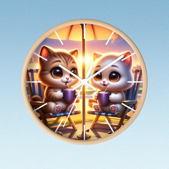 Cat lover clock, Unique kitten clock, Cat themed wall clock, Meow clock Fun kitten themed clock, Kitten clock decor, Cute kitten wall clock.