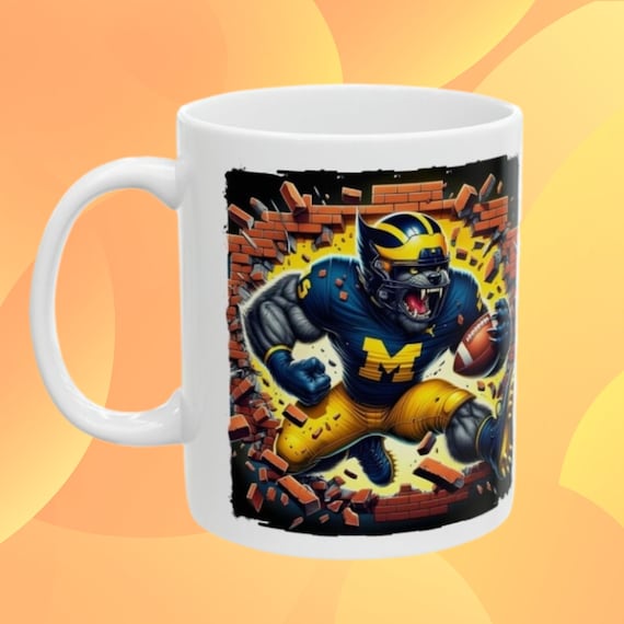 Michigan Wolverines Football Mug: Officially Licensed Ceramic Coffee Cup, Michigan Wolverines Team Logo, Michigan Wolverines Sports Fan Mug.