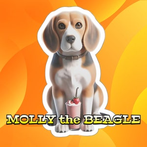 Gestanzte Aufkleber Animierter Beagle gestanzter Aufkleber, Niedlicher Beagle mit Smoothie, Beagle mit einem leckeren Frucht-Smoothie-Aufkleber 5 "x 5 "oder 6 "x6"