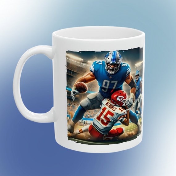 Aidan Hutchinson's mug print, Aidan Hutchinson with  Vince Lombardi trophy, Sport lover's gift, Man Cave Gift, Sports Art, Lombardi, Vince.
