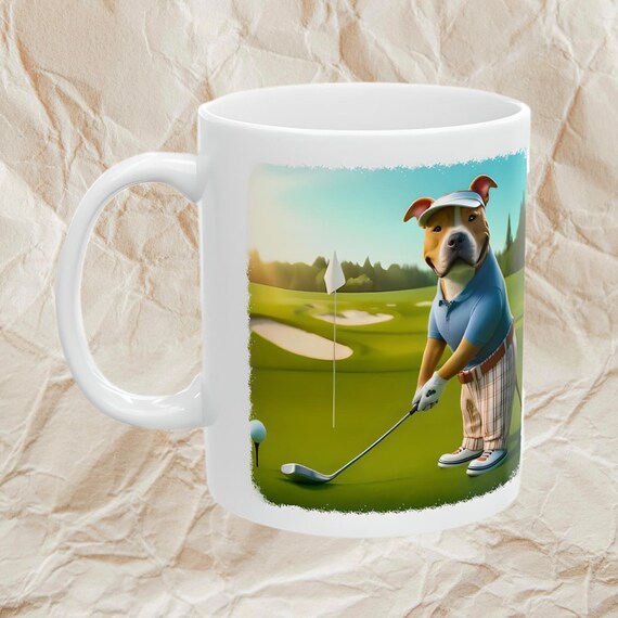 Fancy a Tee time, Mr worldwide, Pitbull playing golf, Ceramic mug, Pitbull's gonna take a Mulligan, Chipping away with Pitbull, Golf fans