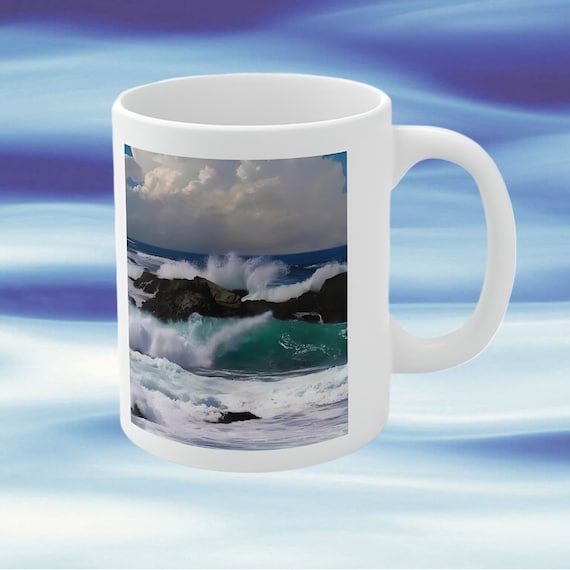 Ocean print mug Marine-inspired drinkware Watercolor ocean mug Seashell print coffee cup Beach design mug Nautical coffee cup Sea themed mug