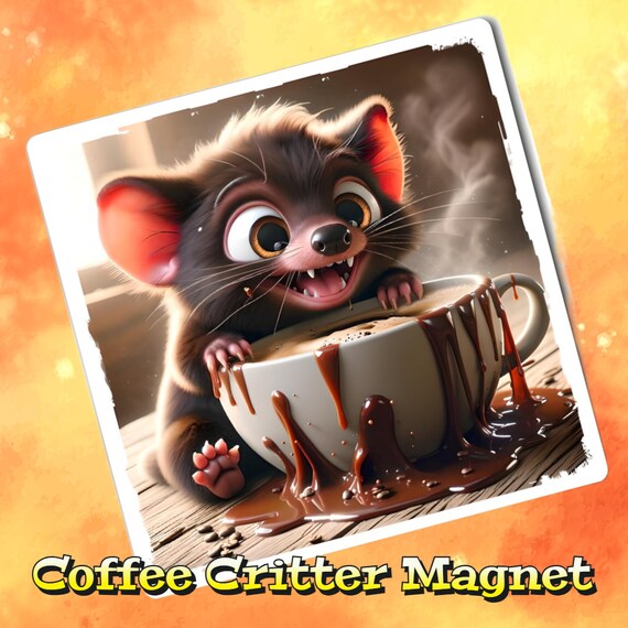 Coffee loving critter Magnet , coffee humor magnetic stickers, funny magnetic stickers, funny photo magnetic animal stickers, collect all 16