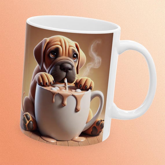 Great Dane coffee mug, animated cute animal art coffee cup, cute animal coffee mug, funny animated coffee mugs