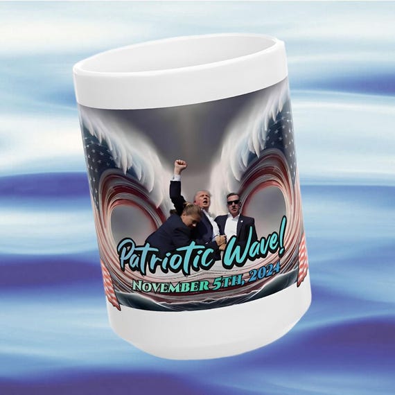 Donald Trump red wave Patriotic ceramic mugs 11 and 15 oz sizes / Mug features large red wave symbolizing the Nov. 5th Historic election!