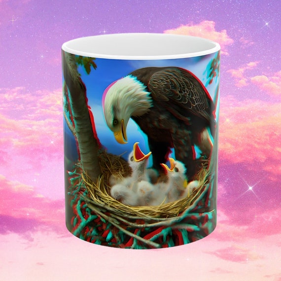 3D printed Eagle ceramic coffee mug includes 3D red cyan glasses sold separately.