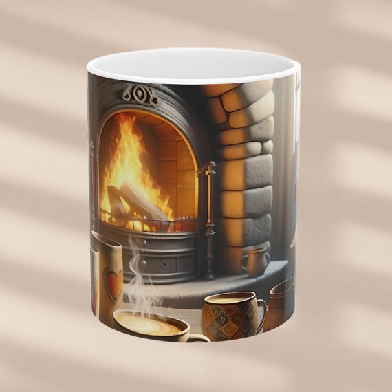 Perfect Mug for Coffee by the Fireplace (11 oz), Ideal for Warm Beverages , Coffee Mug with Charming Fireplace, Ceramic Cup for Warm Tea