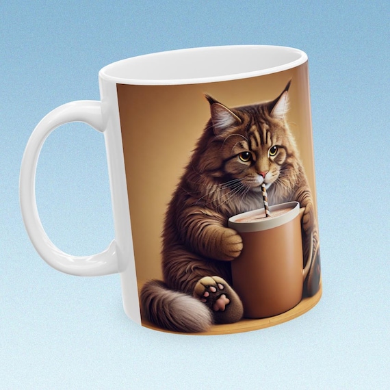 Maine Coon coffee mug, animated cute animal art coffee cup, cute animal coffee mug, funny animated coffee mugs