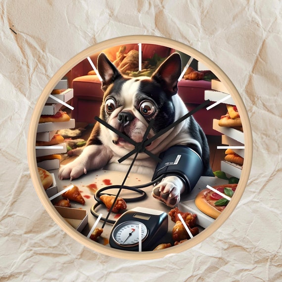Custom Boston  terrier Wall Clock, funny animal wall clock , animal humor wall clock, dog themed wall clock , Boston terrier humor clock