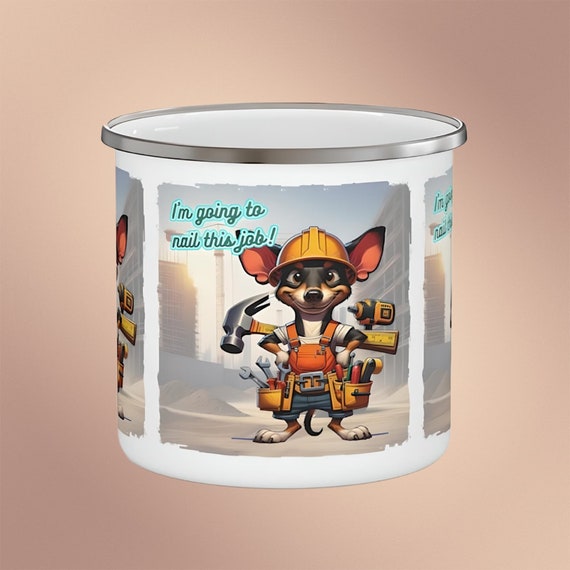 Rat terrier camper mug 12 oz camper coffee mug great rat terrier print ready for a day of catching fish cute rat terrier adventurous dog