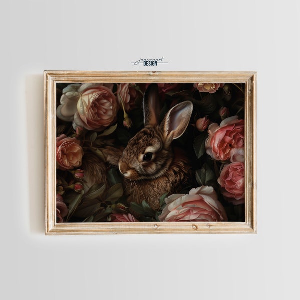 Printable Easter Wall Art, Vintage Painting, Easter bunnies, Oil Painting, Antique Wall Decor, Printable Colorful Wall Art, Digital Download