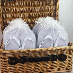 Wedding Guest Flip Flops | Personalized & Custom Dancing Feet Wedding Favors | Bulk White Wedding Guest Flip Flops M and L Size. Thongs