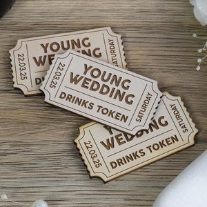 Fichas de bebidas para bodas, boleto personalizado para la primera bebida, boleto de bebida gratis grabado en madera, regalos de bebidas para invitados al por mayor.