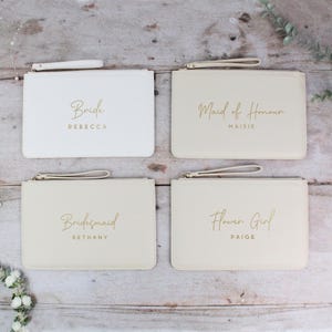 Personalised Bridesmaid Gift, PU Leather Wedding Role Clutch Bag with Name for Bridal Party, Gift for Bride To Be, Maid of Honour Present