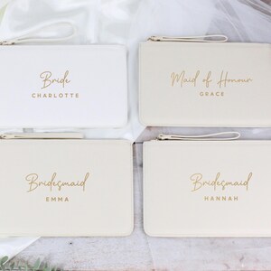 Personalised Bridesmaid Gift, PU Leather Wedding Role Clutch Bag with Name for Bridal Party, Gift for Bride To Be, Maid of Honour Present