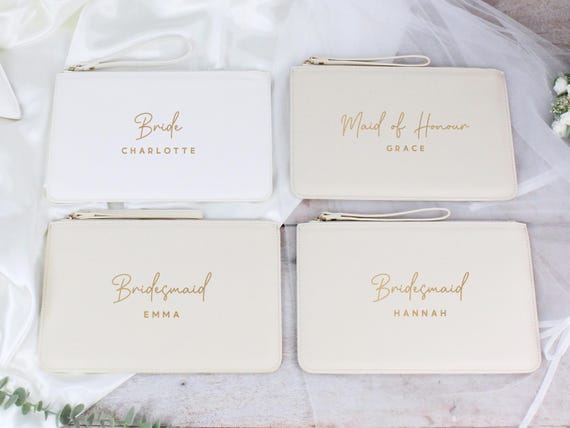 Wedding Day Clutch Bag Personalised Bride Bag Wedding Role Personalised Bridesmaid Clutch Bag Custom Maid of Honour Wristlet Clutch Bag