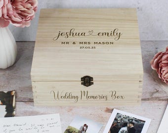 Wedding Memory Boxes, Personalised Couples Names Married Surname, Keepsake Wooden Wedding Memory Box, Bride & Groom, Mr and Mrs Wedding Gift